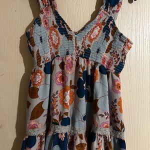 Angie Colorful Smocked Rayon Floral Tank Top